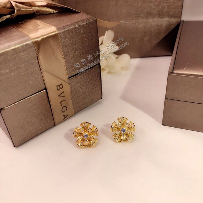 Bvlgari飾品 寶格麗圓花裙子鑲鑽耳釘 diva系列 925純銀扇形裙子耳釘  zgbq3243